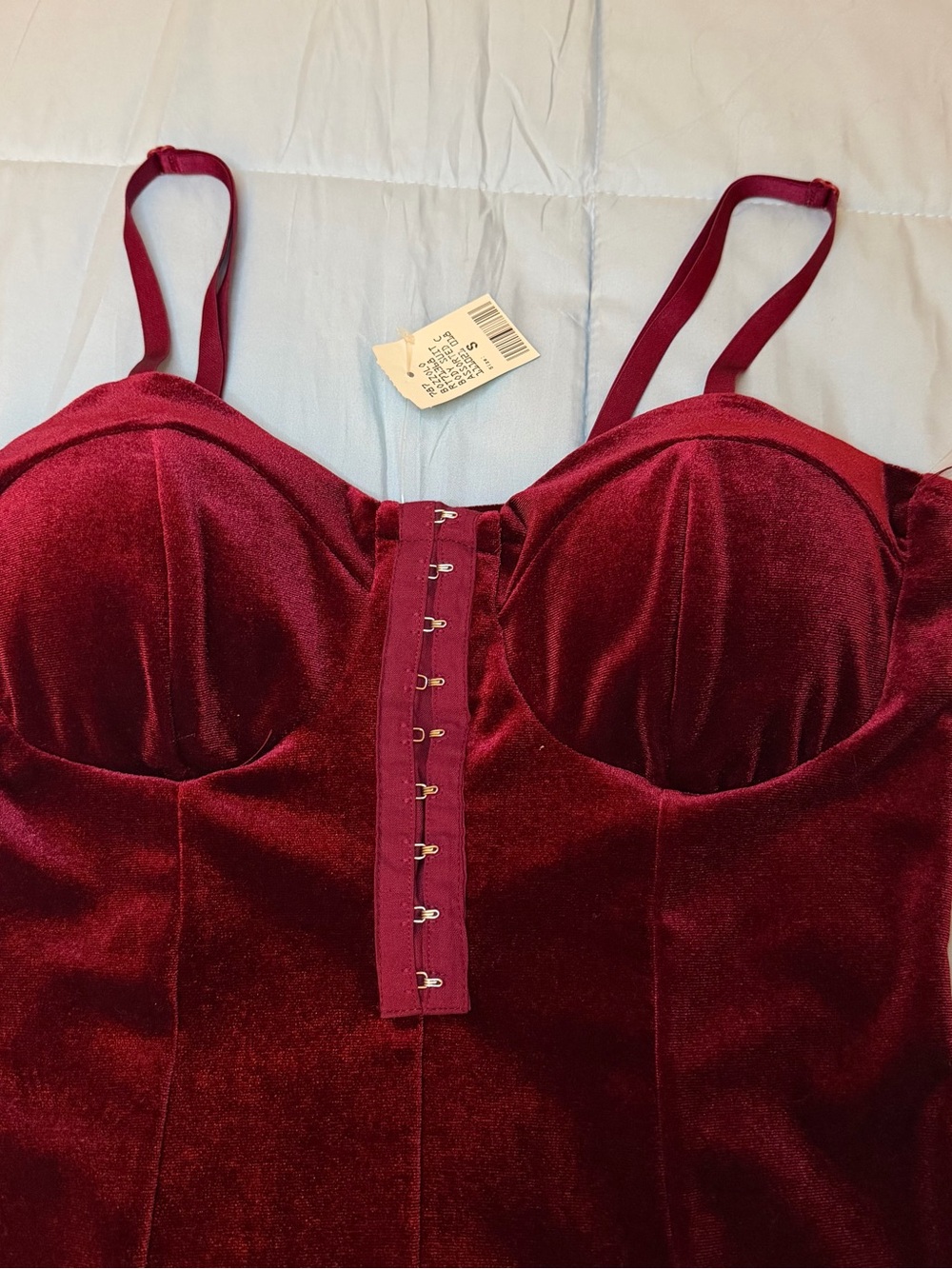Bozzolo Velvet Hook-and-Eye Bodysuit - Wine Red - Picture 2 of 5